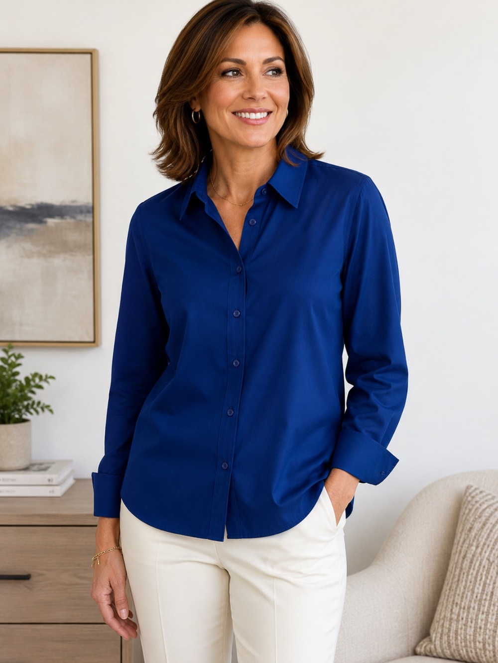 NEW Chico’s No Iron Cotton Button Front Blouse Royal Blue Size 1 US Medium - Picture 13 of 13